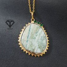 Load image into Gallery viewer, Pave Diamond Jade Stone Pendant, 925 Sterling Silver, Pave Diamond Jewelry, Handmade Jewelry
