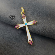 Load image into Gallery viewer, Cross Enamel Pendant, Rodolite Cross Pendant, Handmade Jewelry
