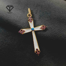 Load image into Gallery viewer, Cross Enamel Pendant, Rodolite Cross Pendant, Handmade Jewelry
