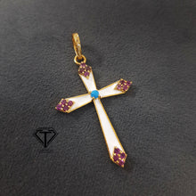 Load image into Gallery viewer, Cross Enamel Pendant, Rodolite Cross Pendant, Handmade Jewelry
