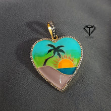 Load image into Gallery viewer, Pave Diamond Heart Enamel Pendant, Sunset Enamel Pendant, Handmade Jewelry
