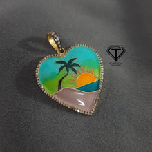 Load image into Gallery viewer, Pave Diamond Heart Enamel Pendant, Sunset Enamel Pendant, Handmade Jewelry
