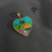 Load image into Gallery viewer, Pave Diamond Heart Enamel Pendant, Sunset Enamel Pendant, Handmade Jewelry
