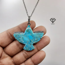 Load image into Gallery viewer, Turquoise Bird Pendant, 92.5 Sterling Silver Pendant, Large Turquoise , Gift For Her, Hippie Pendant, Exquisite Gift, Ultimate Jewelry
