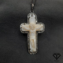 Load image into Gallery viewer, Jesus Christ Cross Pendant, 92.5 Sterling Silver Pendant, Mother of Pearl Pendant, Gift For Her, Hippie Pendant, Exquisite Gift
