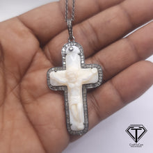 Load image into Gallery viewer, Jesus Christ Cross Pendant, 92.5 Sterling Silver Pendant, Mother of Pearl Pendant, Gift For Her, Hippie Pendant, Exquisite Gift
