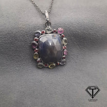 Load image into Gallery viewer, Multi Sapphire Pendant, 925 Sterling Silver, Jewelry Findings, Pave Jewelry
