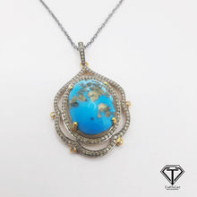 Load image into Gallery viewer, Pave Natural Turquoise Pendant, Pave Diamond heart Pendant, Pave Diamond Jewelry
