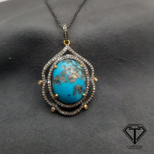 Load image into Gallery viewer, Pave Natural Turquoise Pendant, Pave Diamond heart Pendant, Pave Diamond Jewelry
