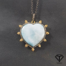 Load image into Gallery viewer, Pave Diamond Larimar Heart Pendant, 925 Sterling Silver, Pave Diamond Jewelry, Handmade Jewelry
