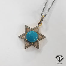 Load image into Gallery viewer, Pave Natural Turquoise Star Pendant, Pave Diamond heart Pendant, Pave Diamond Jewelry
