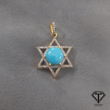 Load image into Gallery viewer, Pave Natural Turquoise Star Pendant, Pave Diamond heart Pendant, Pave Diamond Jewelry
