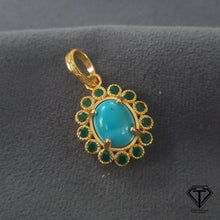 Load image into Gallery viewer, Pave Natural Turquoise Pendant, Pave Diamond heart Pendant, Pave Diamond Jewelry
