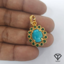 Load image into Gallery viewer, Pave Natural Turquoise Pendant, Pave Diamond heart Pendant, Pave Diamond Jewelry
