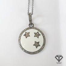 Load image into Gallery viewer, Pave Diamond Star Round Enamel Pendant, Pave Diamond Round Pendant
