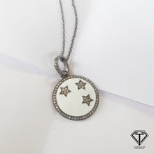 Load image into Gallery viewer, Pave Diamond Star Round Enamel Pendant, Pave Diamond Round Pendant
