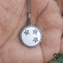 Load image into Gallery viewer, Pave Diamond Star Round Enamel Pendant, Pave Diamond Round Pendant
