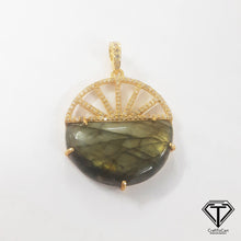 Load image into Gallery viewer, Pave Natural Labradorite Pendant, Pave Diamond Pendant, Pave Diamond Jewelry
