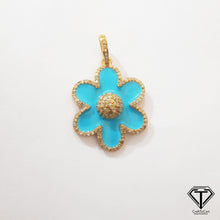 Load image into Gallery viewer, Enamel flower Pendant, 925 Sterling Silver Pave Diamond Enamel Flower Charm Pendant, Enameled Flower Pendant, Diamond Pendant Jewelry
