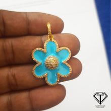 Load image into Gallery viewer, Enamel flower Pendant, 925 Sterling Silver Pave Diamond Enamel Flower Charm Pendant, Enameled Flower Pendant, Diamond Pendant Jewelry
