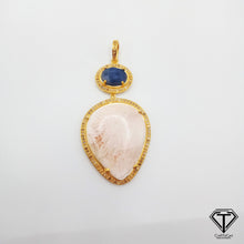 Load image into Gallery viewer, Pave Diamond Blue Sapphire &amp; Scolecite Pendant, Pave Diamond Round Pendant, 925 Sterling Silver, Diamond Jewelry
