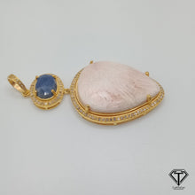 Load image into Gallery viewer, Pave Diamond Blue Sapphire &amp; Scolecite Pendant, Pave Diamond Round Pendant, 925 Sterling Silver, Diamond Jewelry
