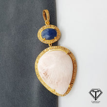 Load image into Gallery viewer, Pave Diamond Blue Sapphire &amp; Scolecite Pendant, Pave Diamond Round Pendant, 925 Sterling Silver, Diamond Jewelry
