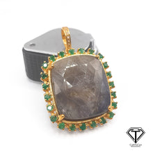 Load image into Gallery viewer, Pave Natural Sapphire Pendant, Pave Emerald Pendant, Pave Emerald Jewelry
