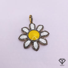 Load image into Gallery viewer, Enamel flower Pendant, 925 Sterling Silver Pave Diamond Enamel Flower Charm Pendant, Enameled Flower Pendant, Diamond Pendant Jewelry
