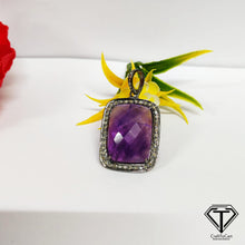 Load image into Gallery viewer, Pave Natural Amethyst Pendant, Pave Diamond Pendant, Pave Diamond Jewelry
