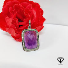 Load image into Gallery viewer, Pave Natural Amethyst Pendant, Pave Diamond Pendant, Pave Diamond Jewelry
