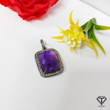 Load image into Gallery viewer, Pave Natural Amethyst Pendant, Pave Diamond Pendant, Pave Diamond Jewelry
