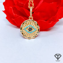 Load image into Gallery viewer, Evil Eye Pendant With Turquoise, Pave Diamond Round Pendant, 925 Sterling Silver, Diamond Jewelry
