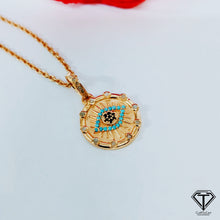 Load image into Gallery viewer, Evil Eye Pendant With Turquoise, Pave Diamond Round Pendant, 925 Sterling Silver, Diamond Jewelry
