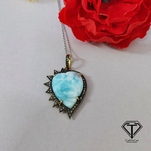 Load image into Gallery viewer, Pave Natural Turquoise Heart Pendant, Pave Diamond heart Pendant, Pave Diamond Jewelry
