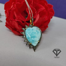 Load image into Gallery viewer, Pave Natural Turquoise Heart Pendant, Pave Diamond heart Pendant, Pave Diamond Jewelry
