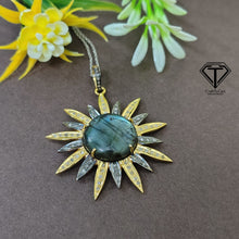 Load image into Gallery viewer, Pave Natural Labradorite Pendant, Pave Diamond Pendant, Pave Diamond Jewelry
