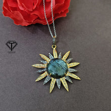 Load image into Gallery viewer, Pave Natural Labradorite Pendant, Pave Diamond Pendant, Pave Diamond Jewelry
