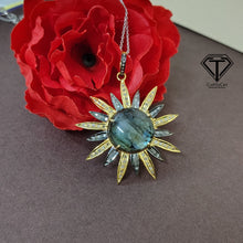Load image into Gallery viewer, Pave Natural Labradorite Pendant, Pave Diamond Pendant, Pave Diamond Jewelry
