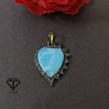 Load image into Gallery viewer, Pave Natural Turquoise Heart Pendant, Pave Diamond heart Pendant, Pave Diamond Jewelry
