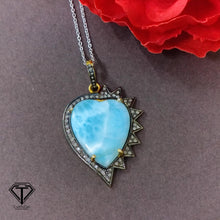 Load image into Gallery viewer, Pave Natural Turquoise Heart Pendant, Pave Diamond heart Pendant, Pave Diamond Jewelry
