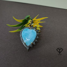 Load image into Gallery viewer, Pave Natural Turquoise Heart Pendant, Pave Diamond heart Pendant, Pave Diamond Jewelry
