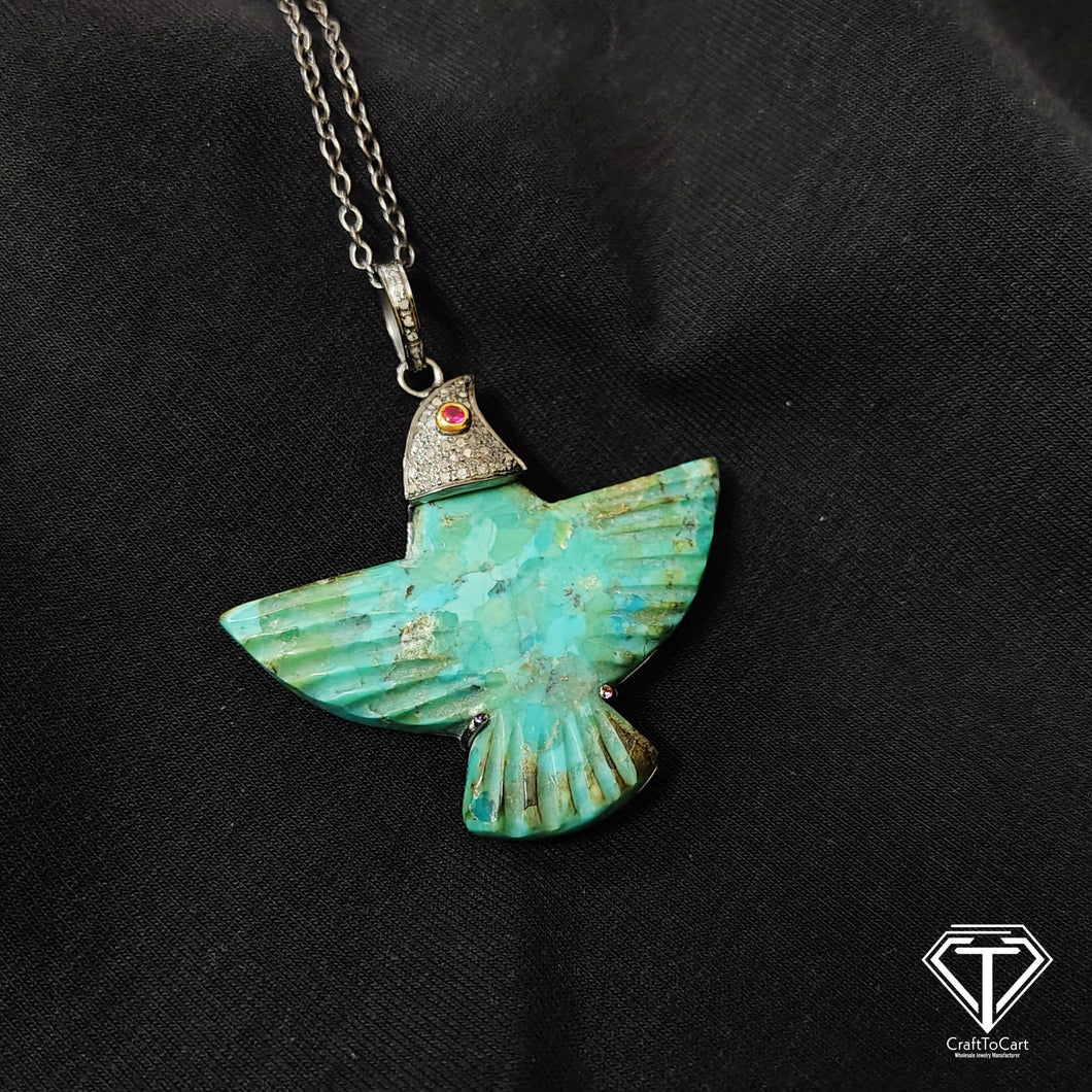 Turquoise Bird Pendant, 925 Sterling Silver Pendant, Large Turquoise , Gift For Her, Hippie Pendant, Exquisite Gift, Ultimate Jewelry