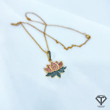 Load image into Gallery viewer, Pave Lotus Flower Charm, Pave Pink and Green Sapphire Charms, Pave Pink and Green sapphire Jewelry
