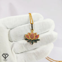 Load image into Gallery viewer, Pave Lotus Flower Charm, Pave Pink and Green Sapphire Charms, Pave Pink and Green sapphire Jewelry
