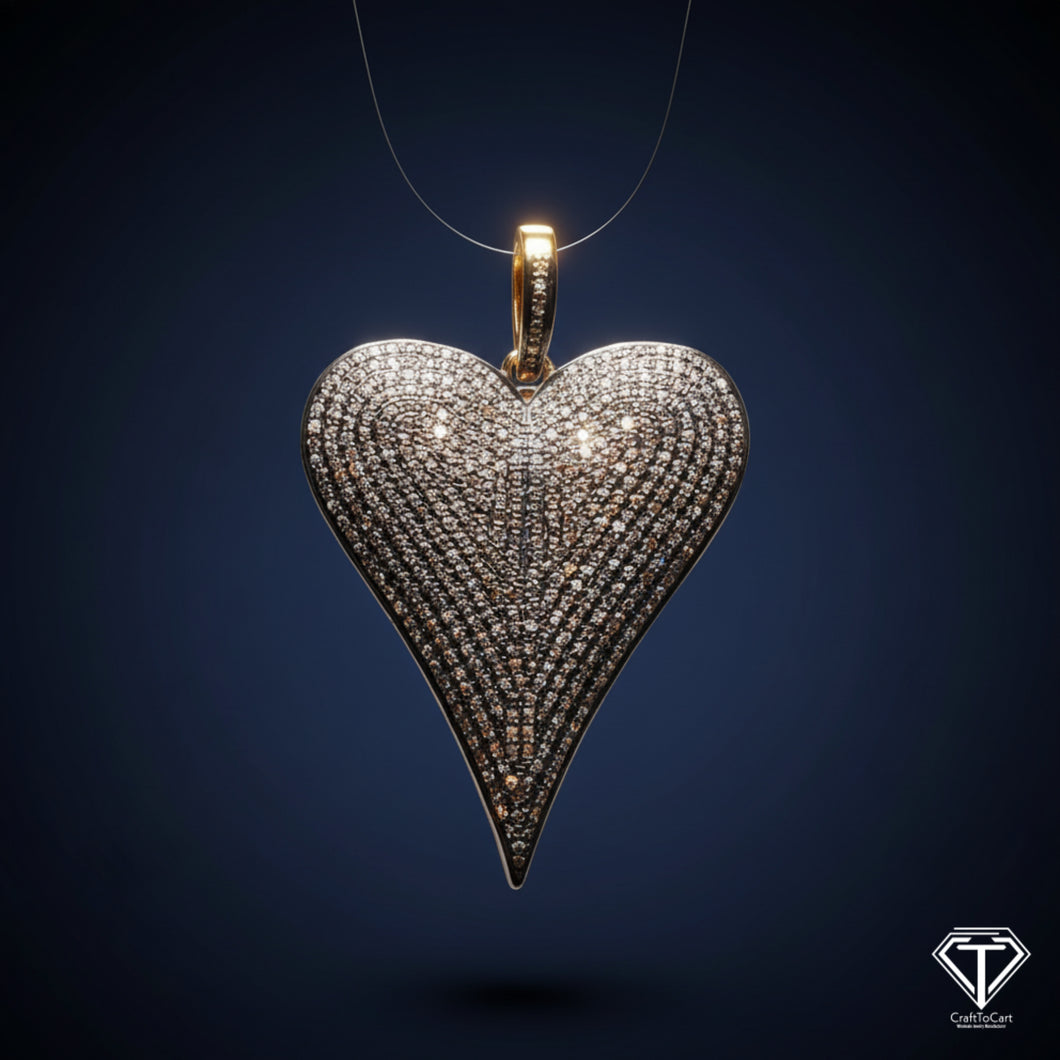 Heart Pendant In Sterling Silver, Pave Diamond Heart Pendant, Pave Setting Pendant, Diamond Pendant, Christmas Gift