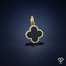 Load image into Gallery viewer, Sterling Silver Black Onyx Flower Pendant: Pave Diamond Charm

