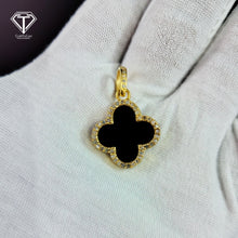 Load image into Gallery viewer, Sterling Silver Black Onyx Flower Pendant: Pave Diamond Charm
