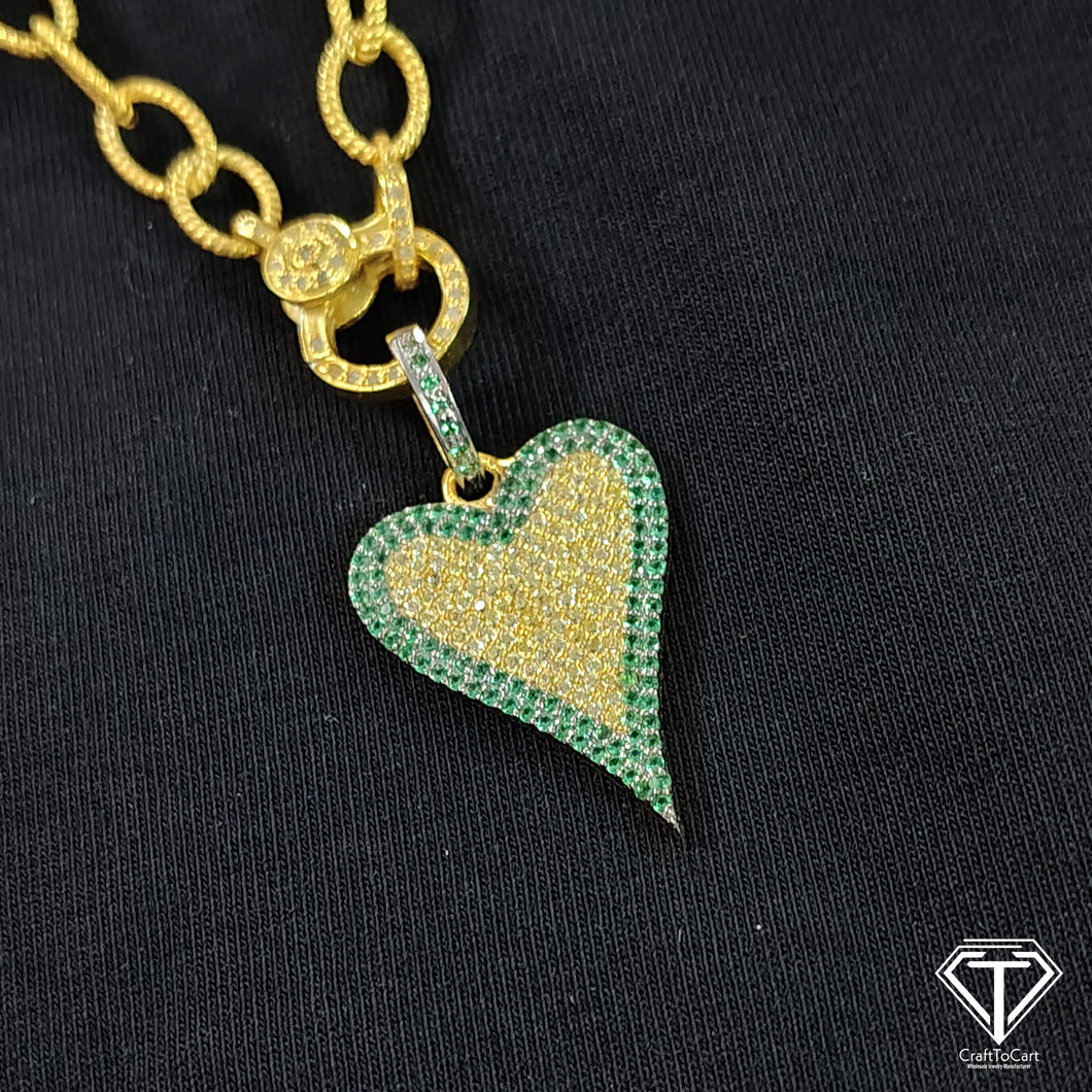 Handmade Sterling Silver Pave Diamond Heart Pendant