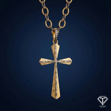 Load image into Gallery viewer, Pave Diamond Cross Pendant With Chain &amp; Lock: Sterling Silver Handmade Jewelry
